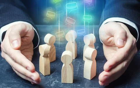 The man supports the negotiation process. Team brainstorming. New ideas inn.. Stock Photos