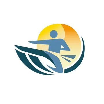 A man on a surfboard logo design Stock Illustration