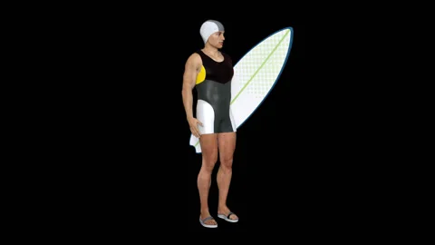 Man with surfboard, loop, animation, transparent background Stock Footage 93798211