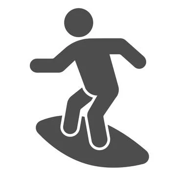 Man on surfboard solid icon, waterpark concept, Surfer sign on white background Stock Illustration