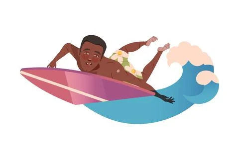 Man Surfer Character on Surf Board Riding Moving Wave of Water Vector 스톡 일러스트