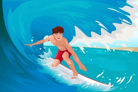 Man surfing on the ocean Stock Illustration
