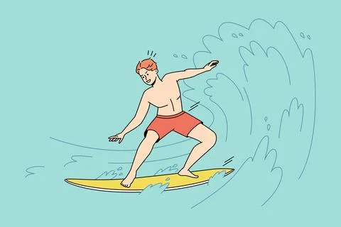 Man surfing on ocean waves 库存插图