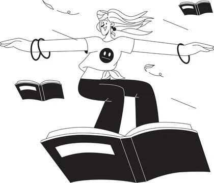 Man surfing riding a book knowledge illustration Stock Illustration