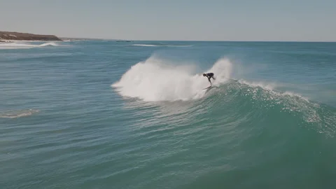 Man with surfing suit catching big sea wave. Stock Footage 285733582