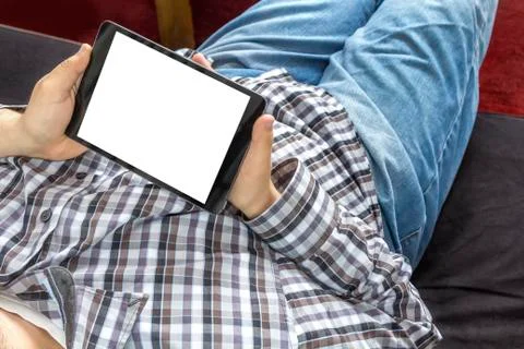 Man surfing on tablet computer Stock Photos