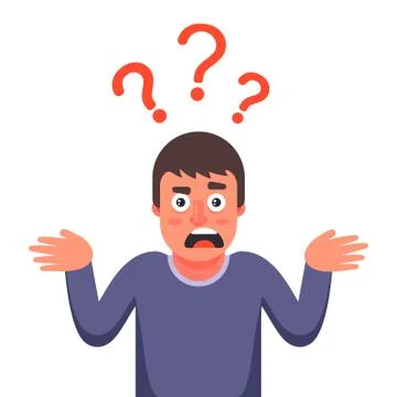 The man is surprised and does not know the answer to the question. Stock Illustration