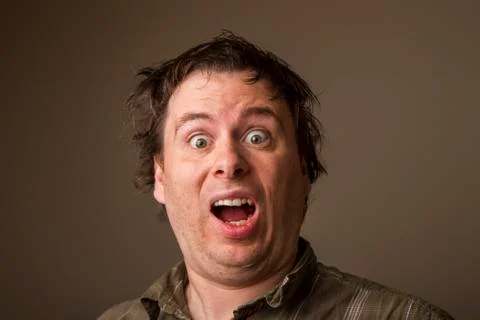 Man surprised at seeing something Stock Photos