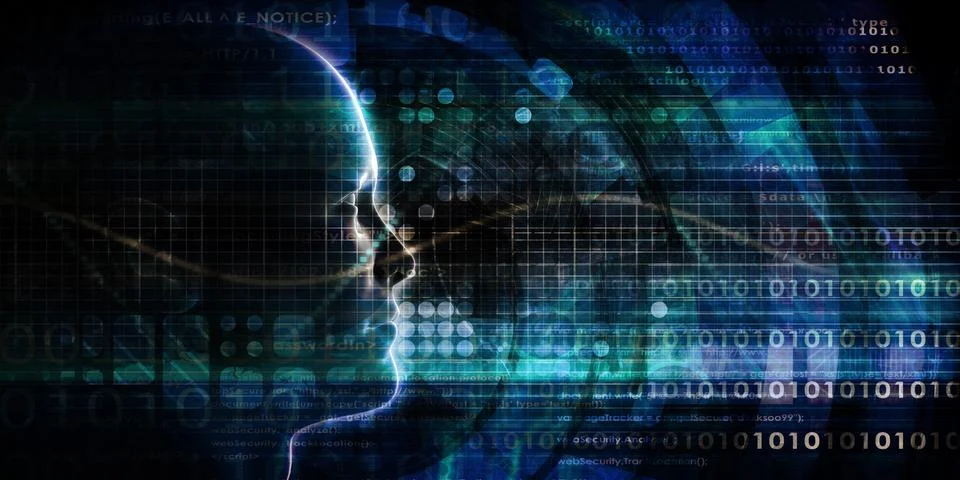 Man Surrounded by Data Information Illustrazione stock