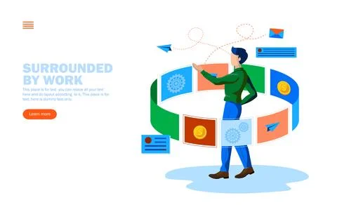 Man surrounded by digital work vector illustration concept Stock-Illustration