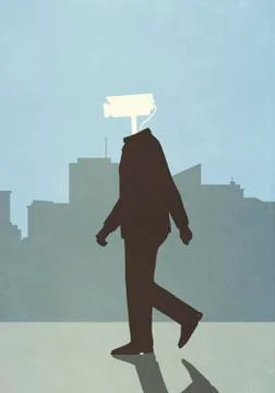 Man with surveillance camera for head Stock Illustration