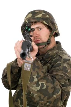 Man with svd in studio. Closeup Stock Photos