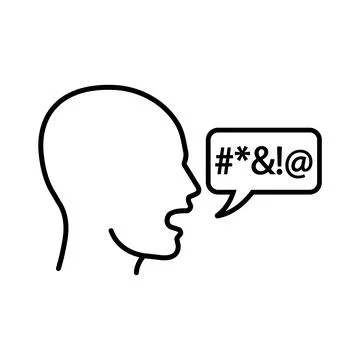 Man with swear speech bubble icon in outline style. Vector. Illustrazione stock