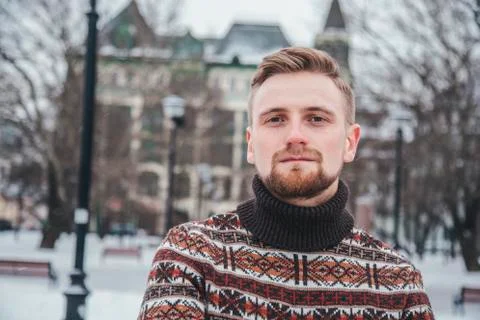 A man in a sweater at outside Stock Photos
