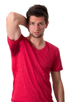 Man sweating very badly under armpit Stock Photos