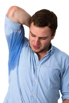Man sweating very badly under armpit Stock Photos