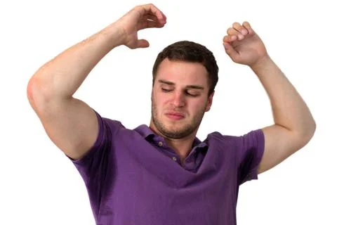 Man sweating very badly under armpit Stock Photos