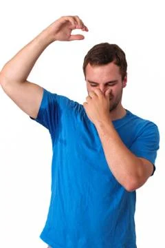 Man sweating very badly under armpit Foto stock