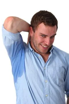 Man sweating very badly under armpit Foto stock