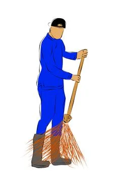 Man - Sweeper  Stock Illustration