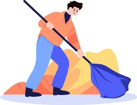 Man sweeping garbage in flat style isolated on background Stock Illustration
