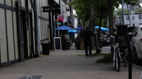Man Sweeping Road, Halifax, Nova Scotia, Canada 動画素材 91750382