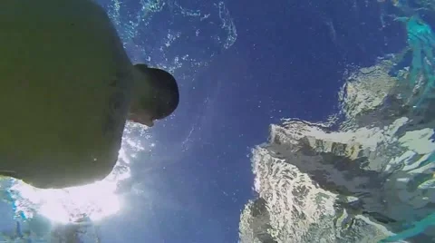 Man swimming backstroke in slow motion underwater view Video stock 41152396
