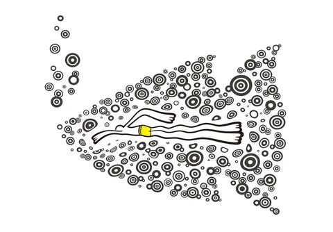 Man swimming with the bubble fish, like a fish Stock Illustration