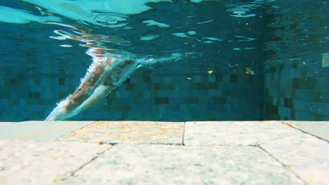 Man is swimming in the pool with action camera. Stock Footage 289702340