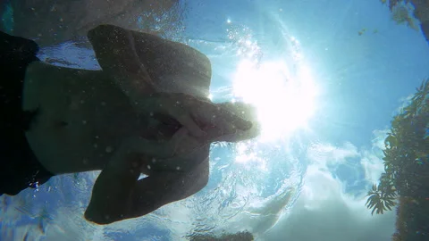 Man is swimming in the pool with action camera. Stock Footage 289722943