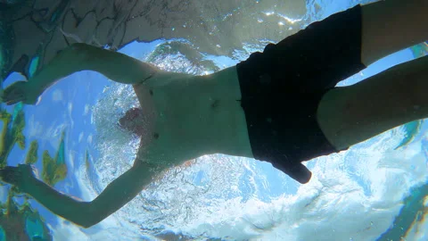 Man is swimming in the pool with action camera. Stock Footage 289723136