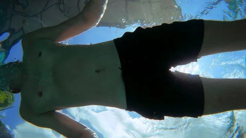 Man is swimming in the pool with action camera. Stock Footage 289727210