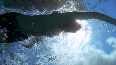 Man is swimming in the pool with action camera. Stock Footage 289728444