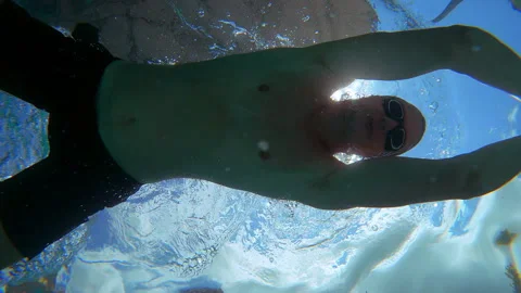 Man is swimming in the pool with action camera. Stock Footage 289729906
