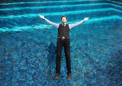 Man swimming pool fall concept Stock Photos