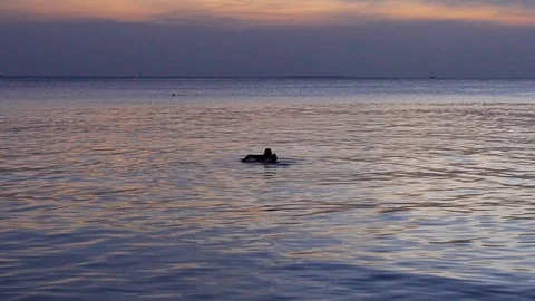 Man is swimming in sunset Video stock 105656092