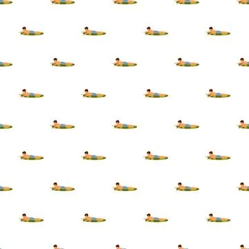 Man swimming on a surfboard seamless pattern Illustrazione stock
