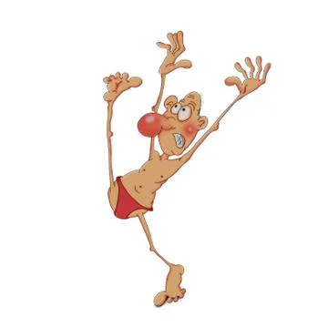 A man in swimming trunks does gymnastics. Cartoon illustration. Stock Illustration