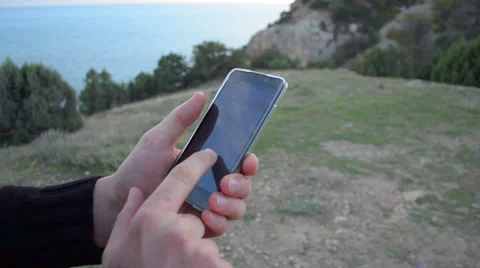 Man swipe on touch screen of the phone Video stock 59593765