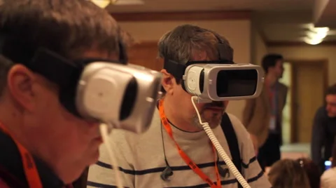 Man Switching on Virtual Reality Glasses VR Stock Footage 61349569