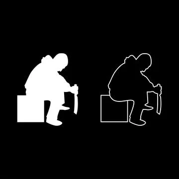 Man with sword machete Cold weapons in hand military man Soldier Serviceman i Stock Illustration