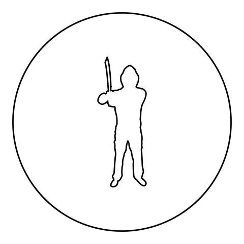 Man with sword machete Cold weapons in hand military man Soldier Serviceman i Stock Illustration