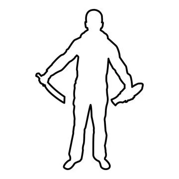 Man with sword machete remove sheath scabbard Cold weapons in hand military m Stock Illustration