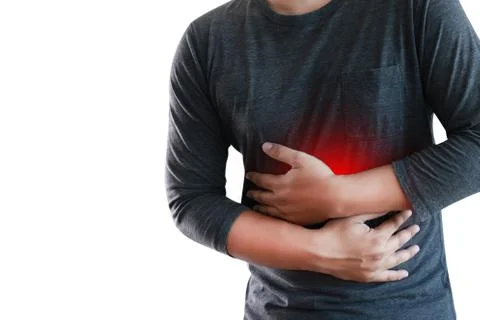 MAN with symptomatic acid reflux , suffering from acid reflux Stock Photos