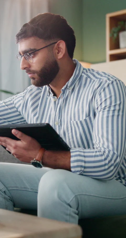 Man, tablet and drawing in home for freelance, web design and digital art on Stock Footage 337224909