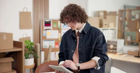 Man, tablet and typing in startup for logistics, stock control and inventory Stock Footage 345701796