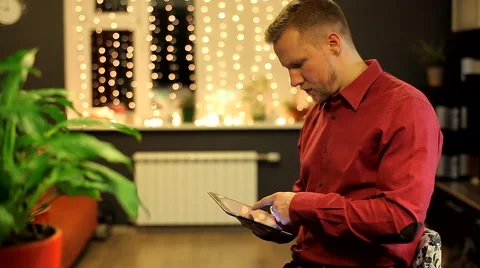 Man with the Tablet in a Beautiful Interior Stock Footage 48675832