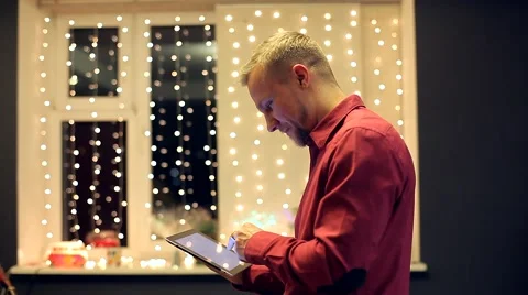 Man with the Tablet in a Beautiful Interior Stock Footage 48675899