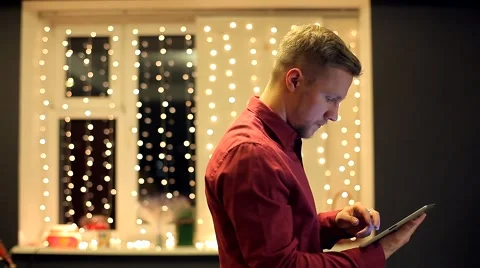 Man with the Tablet in a Beautiful Interior Stock Footage 48675900