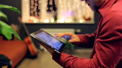 Man with the Tablet in a Beautiful Interior Stock Footage 48675970